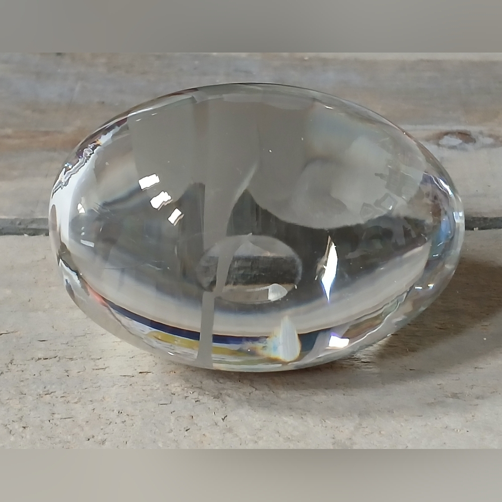 Vintage 70s Clear Glass Crystal Egg Paperweight Zodiac Libra Ekenas Sweden - Picture 6 of 14